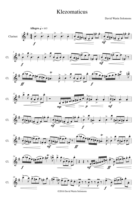 Free Sheet Music Klezomaticus For Solo Clarinet