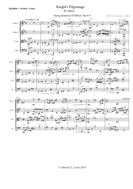 Knights Pilgrimage For String Quartet Sheet Music