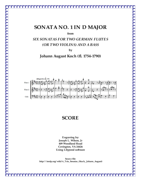 Free Sheet Music Koch Trio Sonata No 1 In D Major