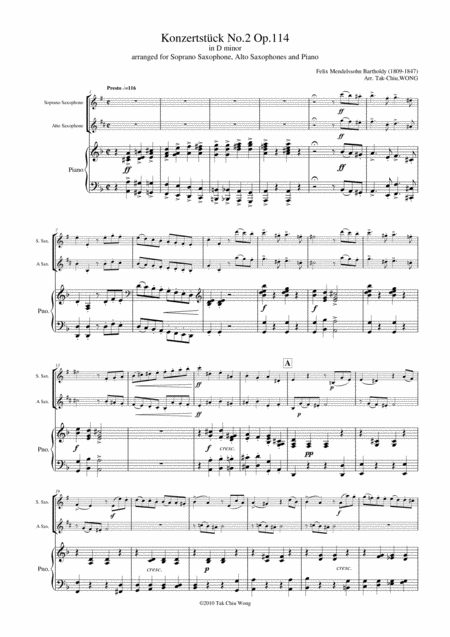 Konzertstck No 2 Op 114 Arranged For 2 Saxophones And Piano Sheet Music