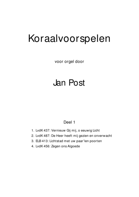 Free Sheet Music Koraalvoorspelen Deel 1 Lvdk 437 456 487 Elb 413