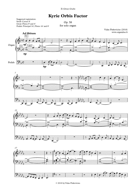 Kyrie Orbis Factor Op 58 2018 For Solo Organ Sheet Music