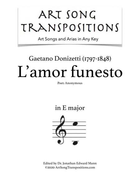 L Amor Funesto Transposed To E Major With Cello Sheet Music