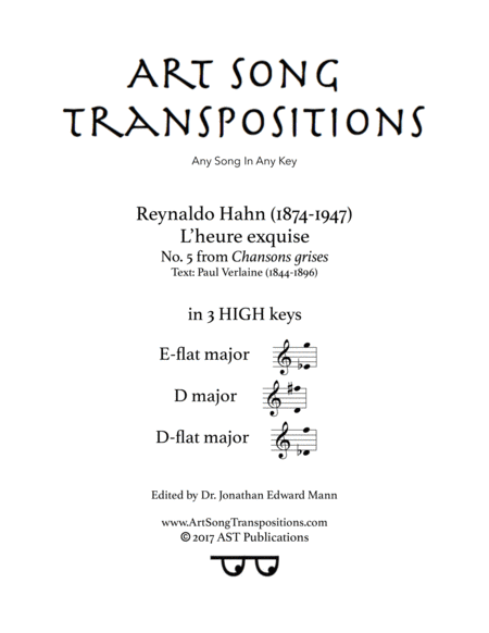 Free Sheet Music L Heure Exquise In 3 High Keys E Flat D D Flat Major