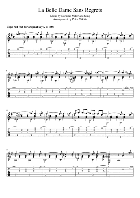 La Belle Dame Sans Regrets Standard Notation And Tab Sheet Music