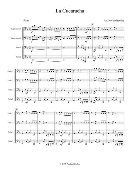 Free Sheet Music La Cucaracha Tuba Euphonium Quartet