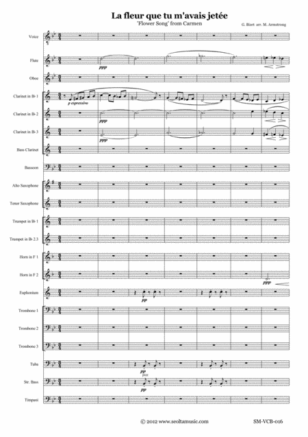 La Fleur Que Tu M Avais Jete From Carmen G Bizet Arranged For Tenor Solo And Concert Band Sheet Music