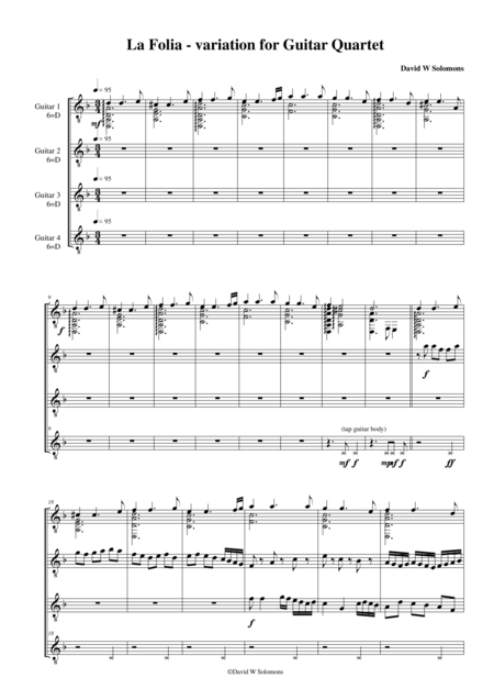 La Folia Variation For Guitar Quartet Sheet Music