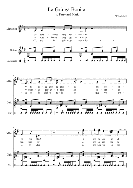 La Gringa Bonita Sheet Music