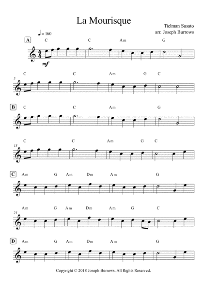 La Mourisque By Tielman Susato Guitar Sheet Music