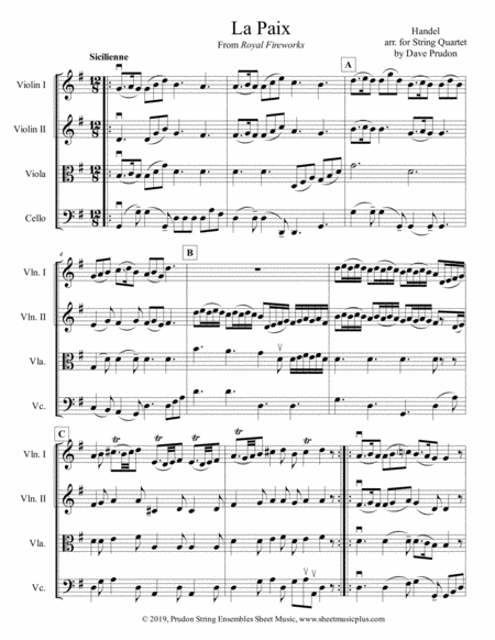 Free Sheet Music La Paix For String Quartet