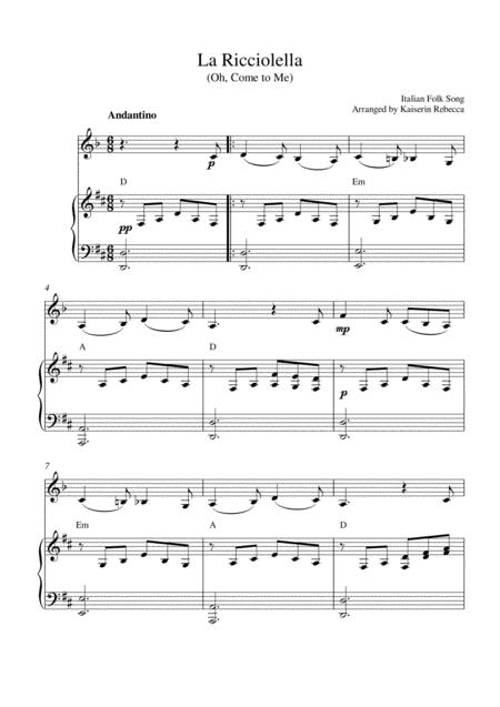 Free Sheet Music La Ricciolella Oh Come To Me For Clarinet In A Solo And Piano Accompaniment