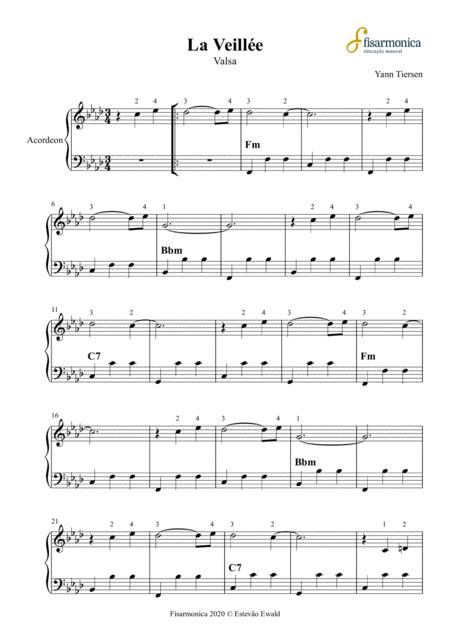 La Veille Sheet Music For Accordion And Piano Yann Tiersen Sheet Music