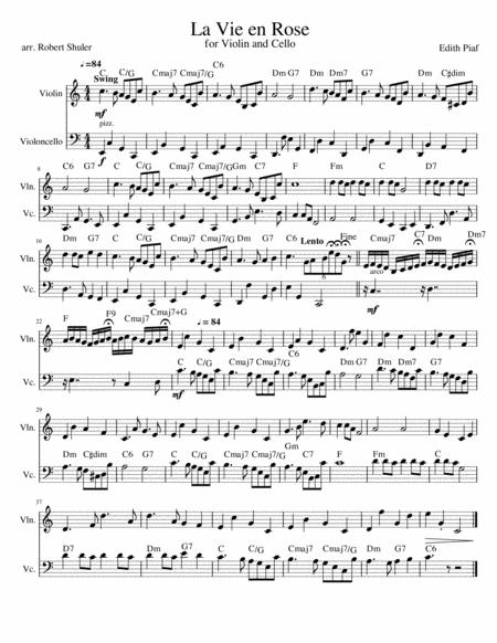 Free Sheet Music La Vie En Rose For Violin Cello With Melody For Each