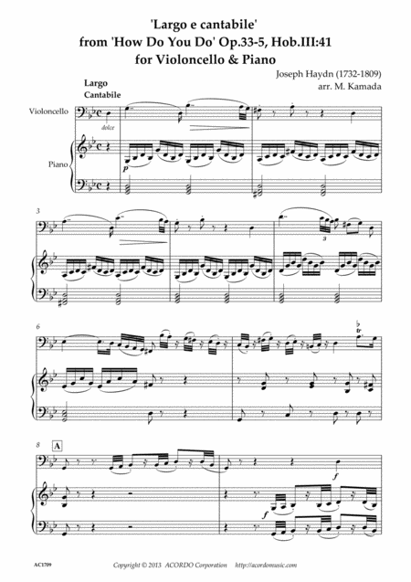 Largo E Cantabile From How Do You Do Op 33 5 Hob Iii 41 For Violoncello Piano Sheet Music