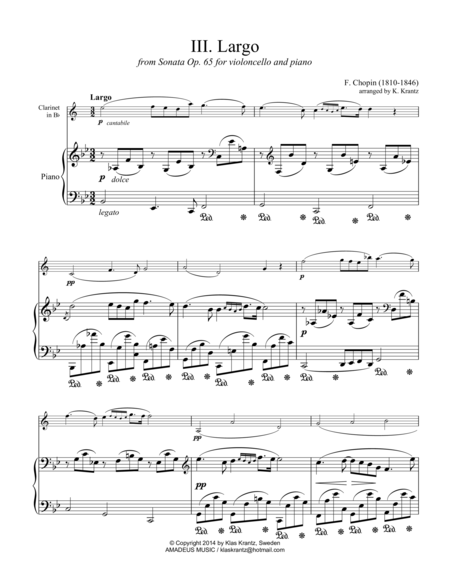 Free Sheet Music Largo From Op 65 For Clarinet In Bb And Piano