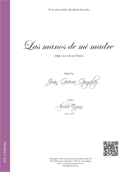 Las Manos De Mi Madre The Hands Of My Mother Sheet Music