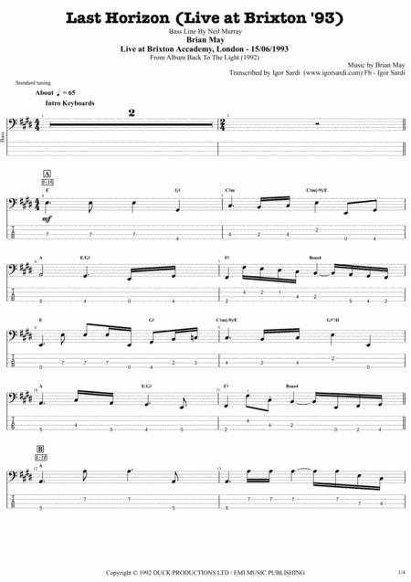 Free Sheet Music Last Horizon Brian May Live Brixton 93 Complete And Accurate Bass Transcription Whit Tab