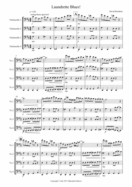 Laundrette Blues For Cello Quartet Sheet Music