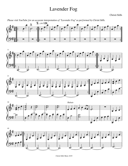 Lavender Fog For Piano Sheet Music