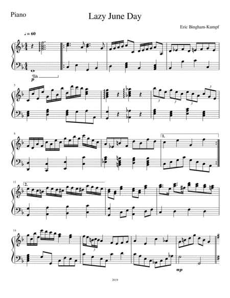 Free Sheet Music Lazy June Day