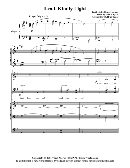 Free Sheet Music Lead Kindly Light Satb Choir Organ And Vocal Soloist