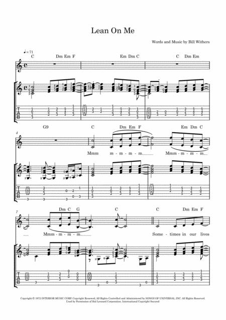 Lean On Me For Guitar Voice Sheet Music