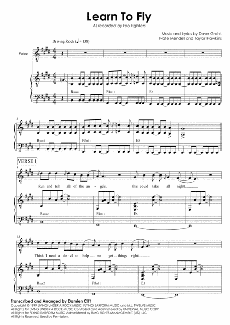 Learn To Fly Foo Fighters Sheet Music