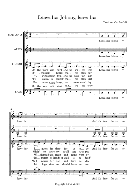 Free Sheet Music Leave Her Johnny Leave Her Haunting Sea Shanty Arranged For A Cappella Choir