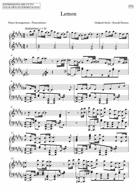 Lemon Unnatural Theme Song Sheet Music