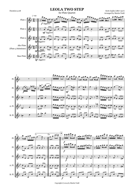 Leola Two Step For Flute Quartet Sheet Music