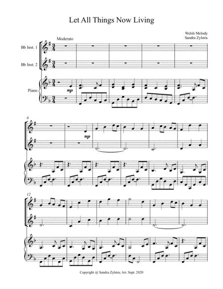 Free Sheet Music Let All Things Now Living Treble Bb Instrument Duet