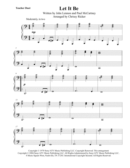 Let It Be Beginner Piano With Teacher Duet Sheet Music