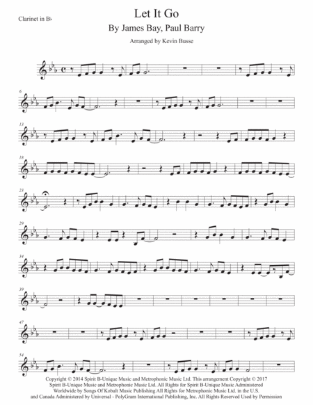 Free Sheet Music Let It Go Clarinet Original Key