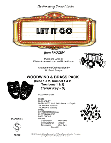 Free Sheet Music Let It Go From Frozen For Tenor Voice Woodwind Brass Pack Reed 1 2 Trumpet 1 2 Trombone 1 2 Parts