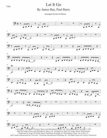 Let It Go Tuba Easy Key Of C Sheet Music