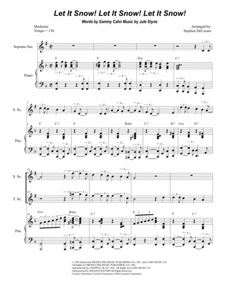 Let It Snow Let It Snow Let It Snow Duet For Soprano And Tenor Saxophone Sheet Music