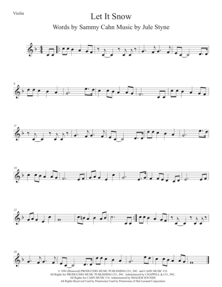 Let It Snow Let It Snow Let It Snow Original Key Violin Sheet Music