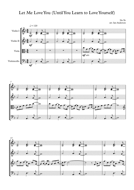 Let Me Love You Until You Learn To Love Yourself String Quartet Sheet Music