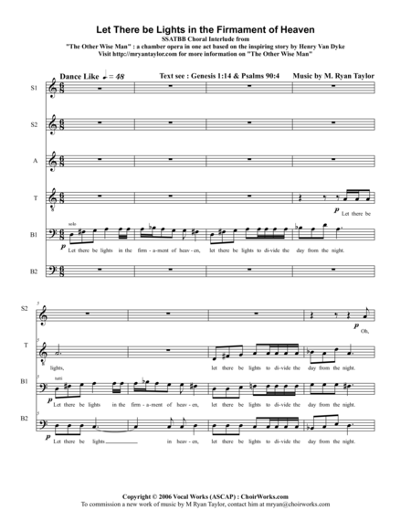 Free Sheet Music Let There Be Lights In The Firmament Of Heaven Ssatbb Acapella