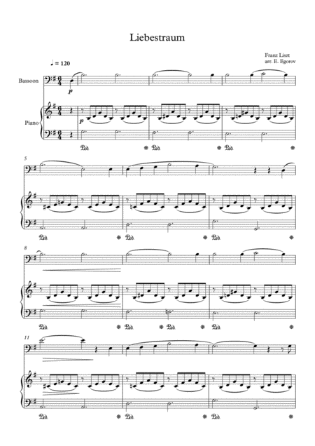 Liebestraum Dream Of Love Franz Liszt For Bassoon Piano Sheet Music