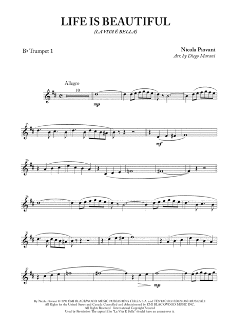 Free Sheet Music Life Is Beautiful La Vita E Bella For Brass Quintet