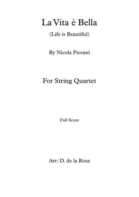 Life Is Beautiful La Vita E Bella Nicola Piovani For Brass Quintet Full Score And Parts Sheet Music