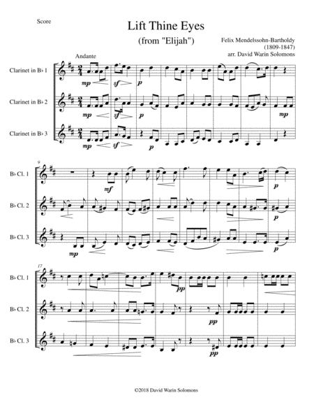 Free Sheet Music Lift Thine Eyes From Elijah For 3 Clarinets