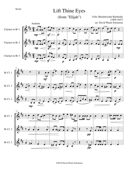 Lift Thine Eyes From Elijah For 3 Clarinets Sheet Music