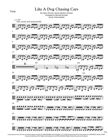 Like A Dog Chasing Cars From The Dark Knight Intermediate Viola Sheet Music