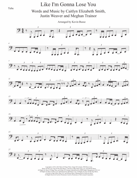 Like I M Gonna Lose You Original Key Tuba Sheet Music