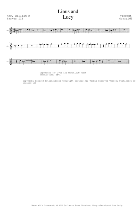 Linus And Lucy For Beginning Flute Sheet Music