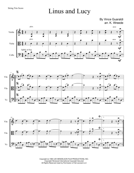 Linus And Lucy For String Trio Sheet Music