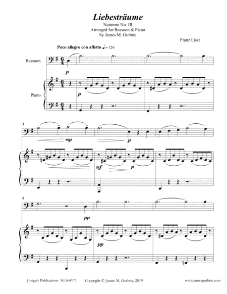 Liszt Liebestraume For Bassoon Piano Sheet Music